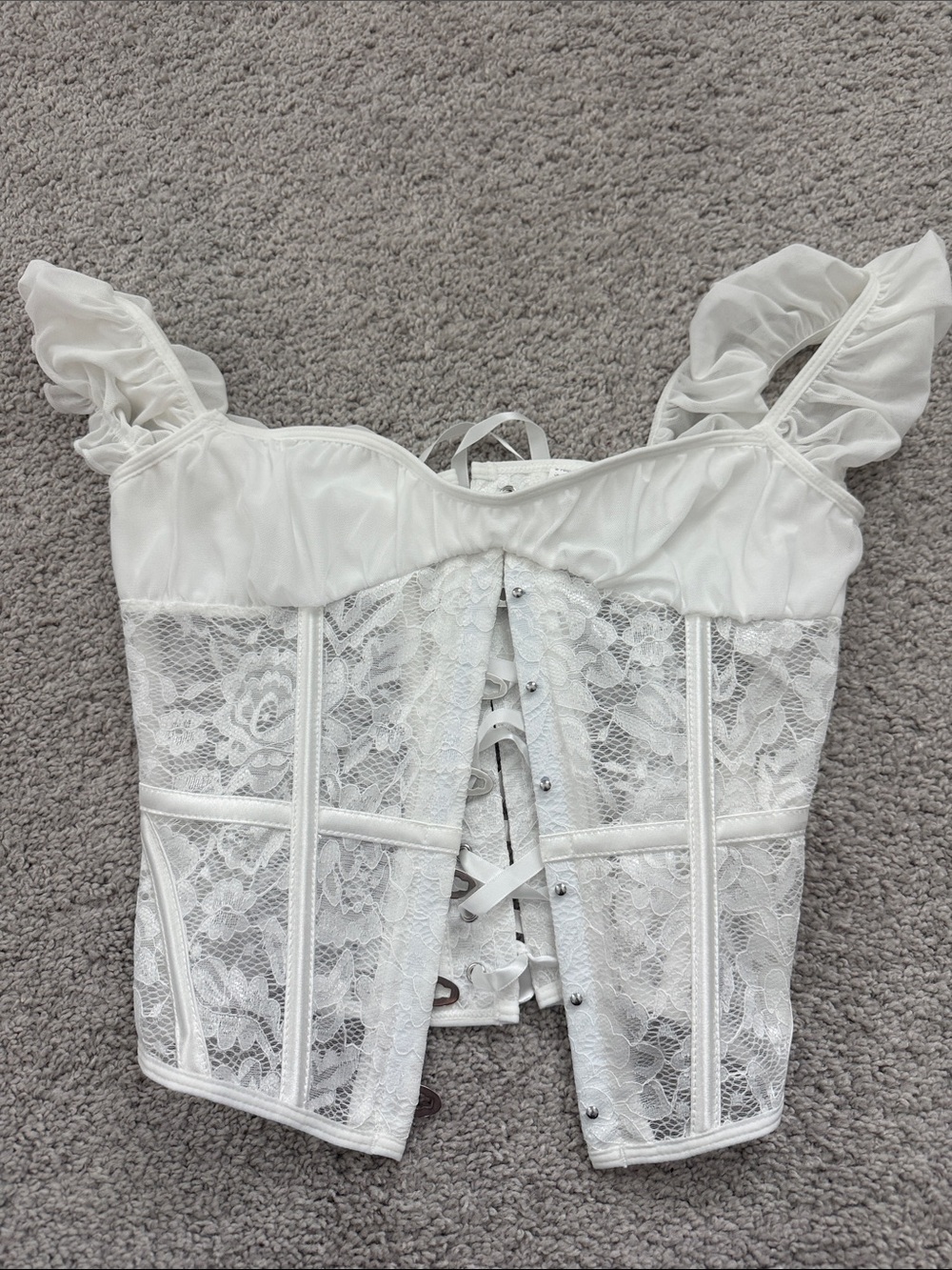 White Lace Corset Top with Ruffle Straps